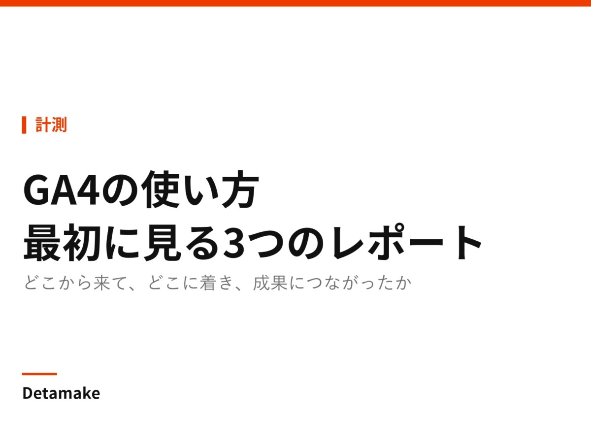 記事タイトル「GA4の使い方 ― 最初に見るのは3つのレポートだけでいい」の文字が入ったアイキャッチ画像